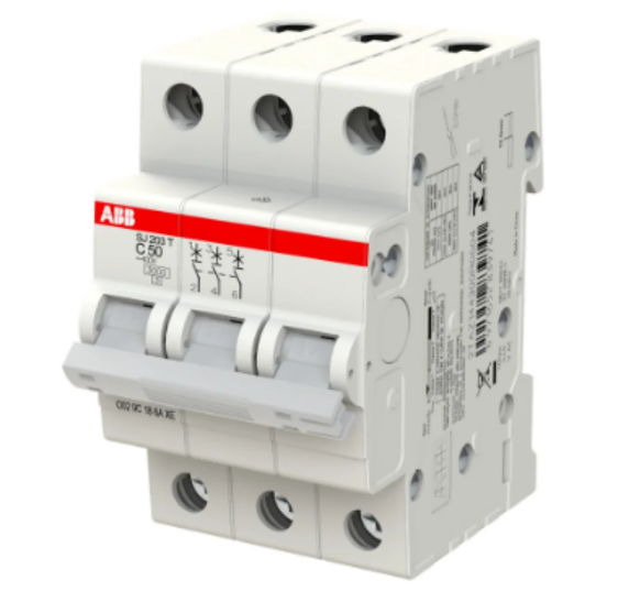 Minidisjuntor ABB SJ203T-C20 - 20A, 3 Polos, Curva C, 3kA/5kA, 400/230V
